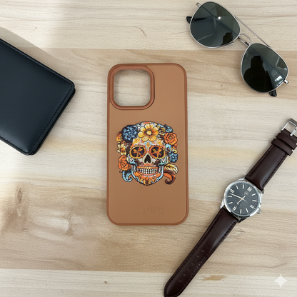 iPhone 13 Pro Premium Embroidered Skull Back Cover – Luxury Floral Design Case