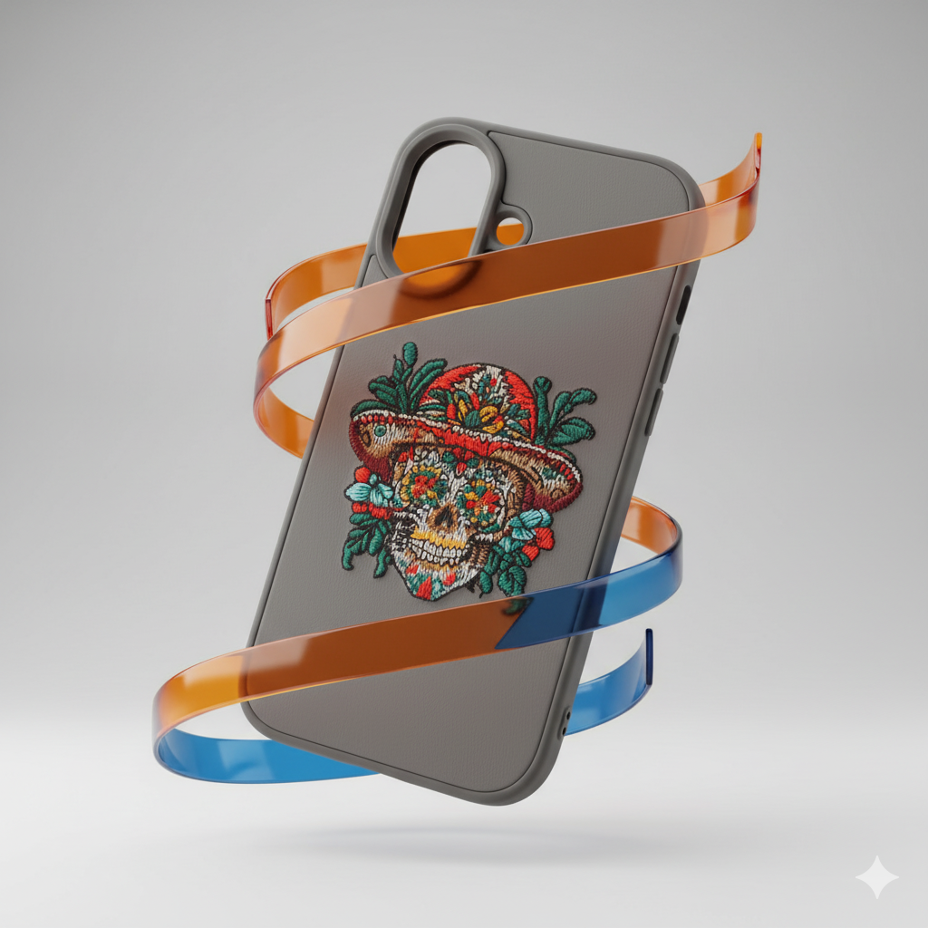 iPhone 16 Premium Embroidered Skull Back Cover – Luxury Floral Design Case