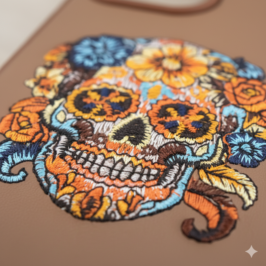 iPhone 13 Pro Premium Embroidered Skull Back Cover – Luxury Floral Design Case