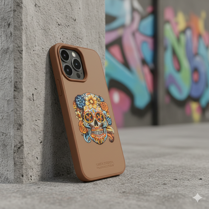 iPhone 13 Pro Premium Embroidered Skull Back Cover – Luxury Floral Design Case