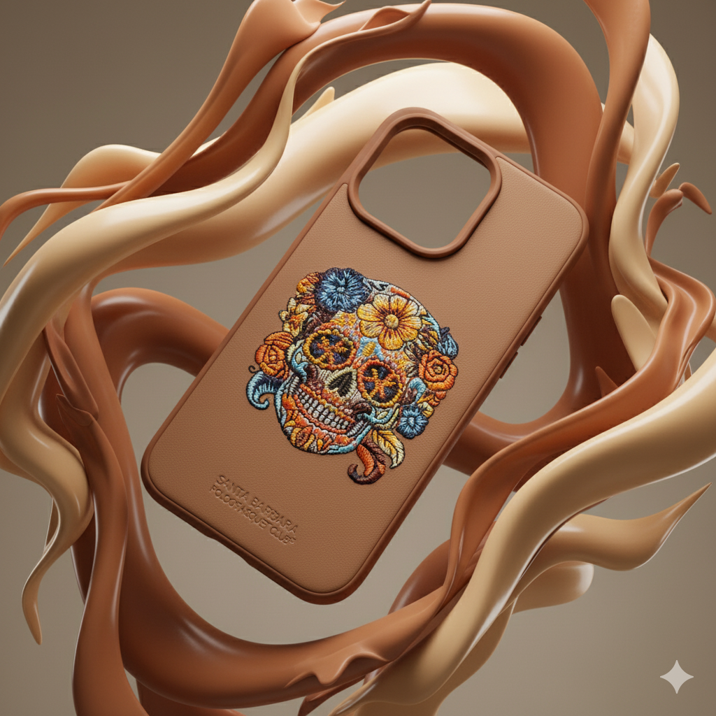 iPhone 13 Pro Premium Embroidered Skull Back Cover – Luxury Floral Design Case