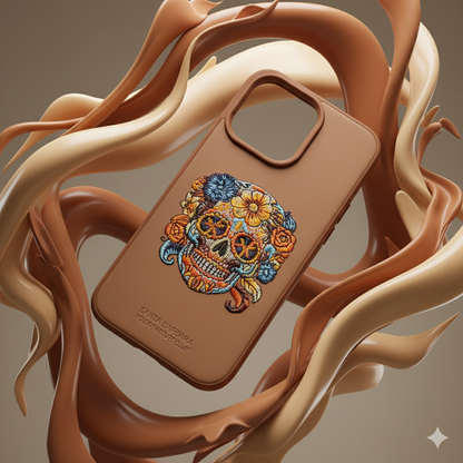 iPhone 13 Pro Premium Embroidered Skull Back Cover – Luxury Floral Design Case