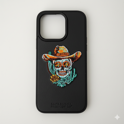 iPhone 15 Pro Cowboy Skull Embroidered Case – Luxury Leather Protective Cover