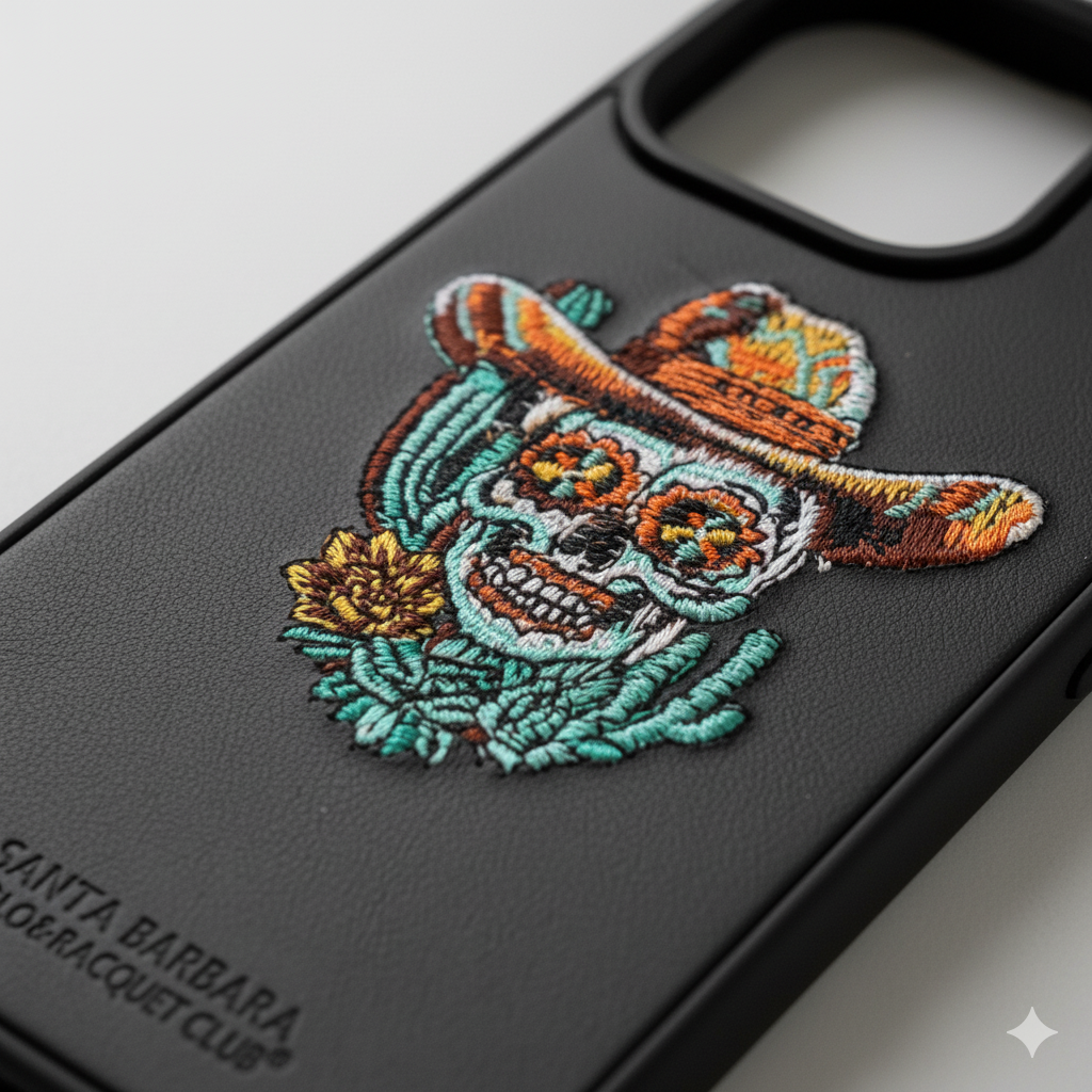 iPhone 15 Pro Cowboy Skull Embroidered Case – Luxury Leather Protective Cover