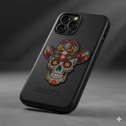 iPhone 15 Pro Cowboy Skull Embroidered Case – Luxury Leather Protective Cover