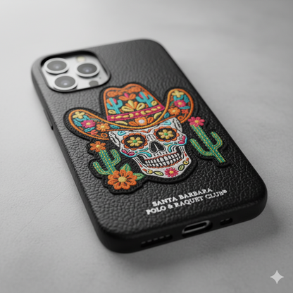 iPhone 15 Pro Cowboy Skull Embroidered Case – Luxury Leather Protective Cover