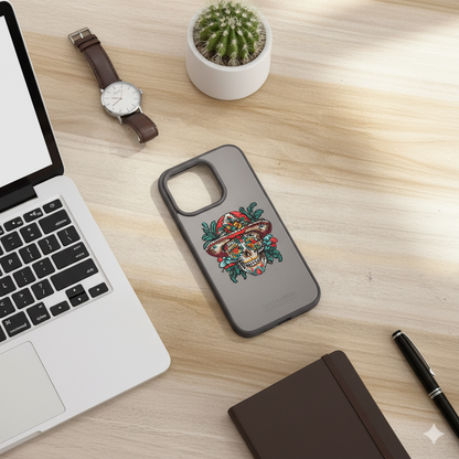 iPhone 15 Pro Skull Floral Embroidery Case – Stylish Leather Finish Back Cover