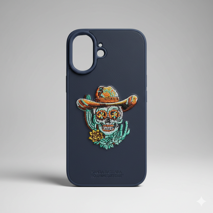 iPhone 16 Premium Leather Case – 3D Cowboy Skull Embroidery Design | Shockproof & Stylish Cover