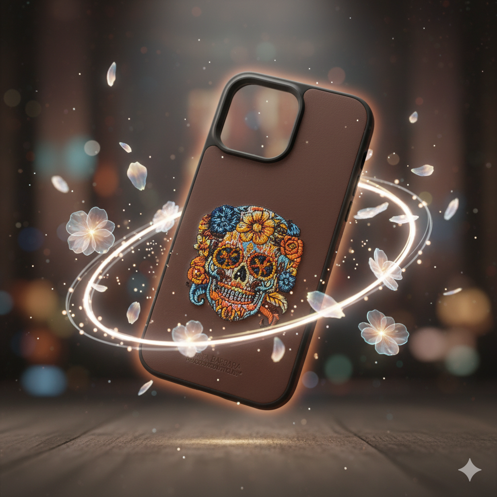 iPhone 14 Pro Max Premium Leather Case with Embroidered Skull Design | Luxury Shockproof Cover