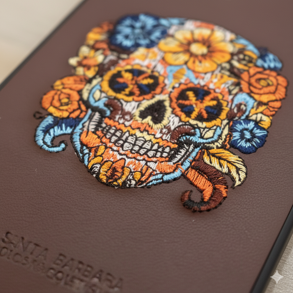 iPhone 14 Pro Max Premium Leather Case with Embroidered Skull Design | Luxury Shockproof Cover