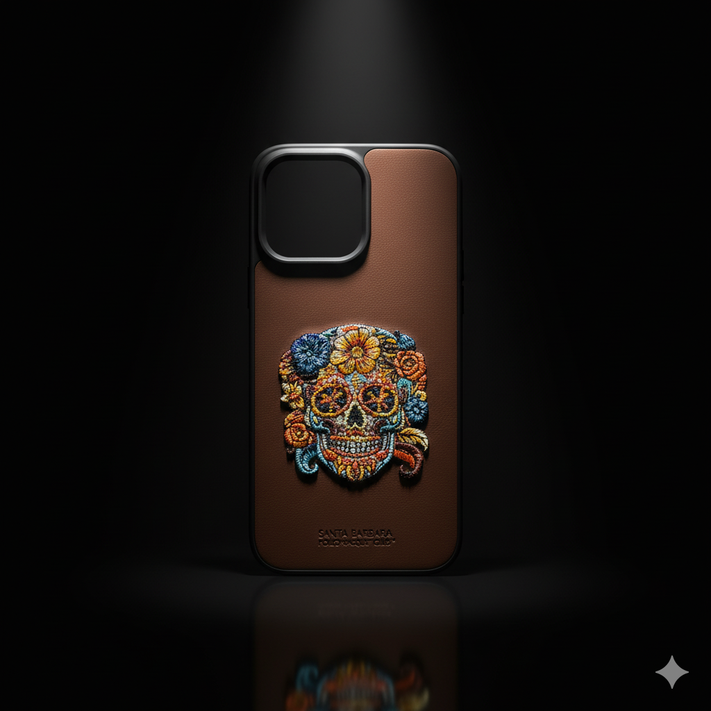 iPhone 14 Pro Max Premium Leather Case with Embroidered Skull Design | Luxury Shockproof Cover