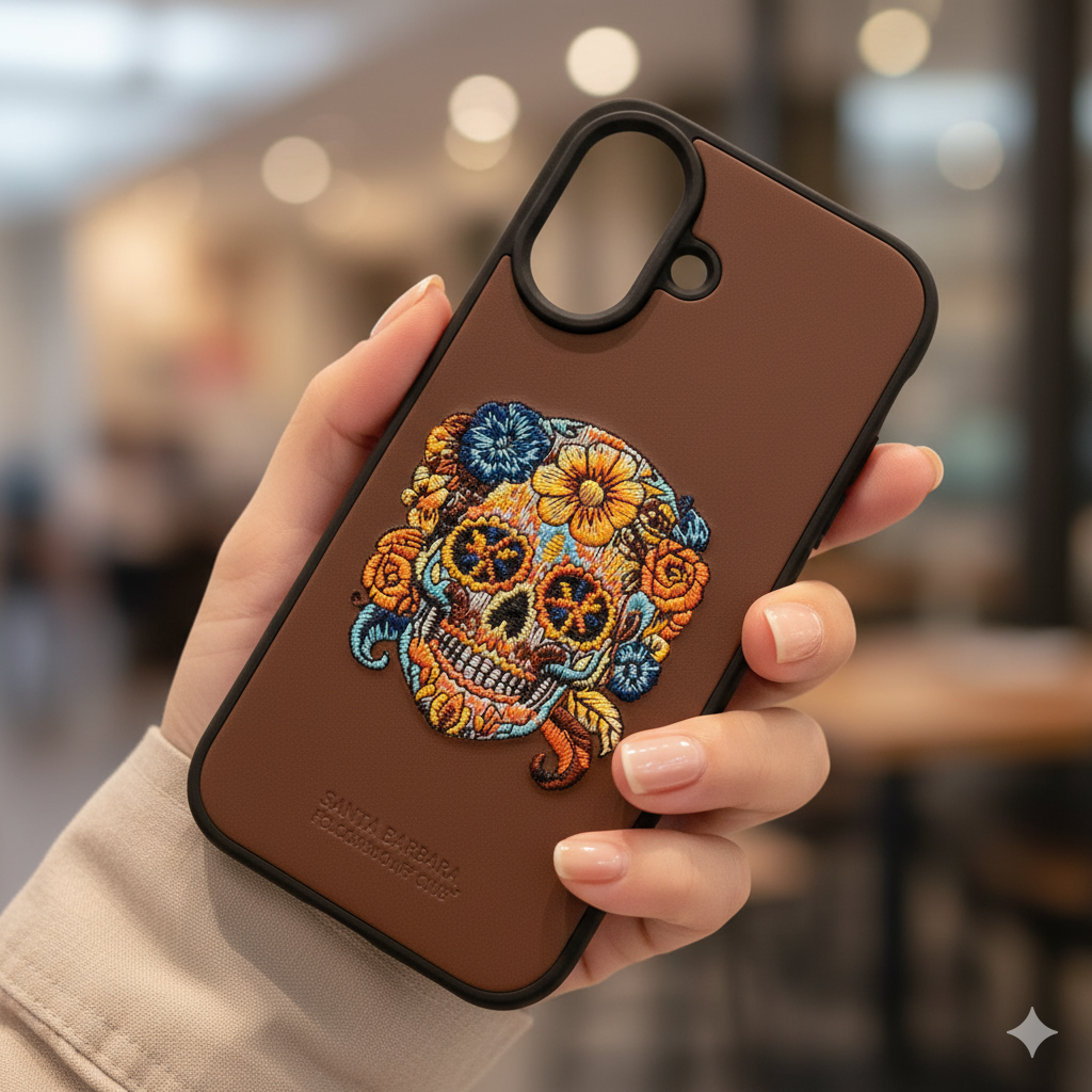 iPhone 16 Artistic Floral Skull Case – Slim Leather Texture Protective Cover