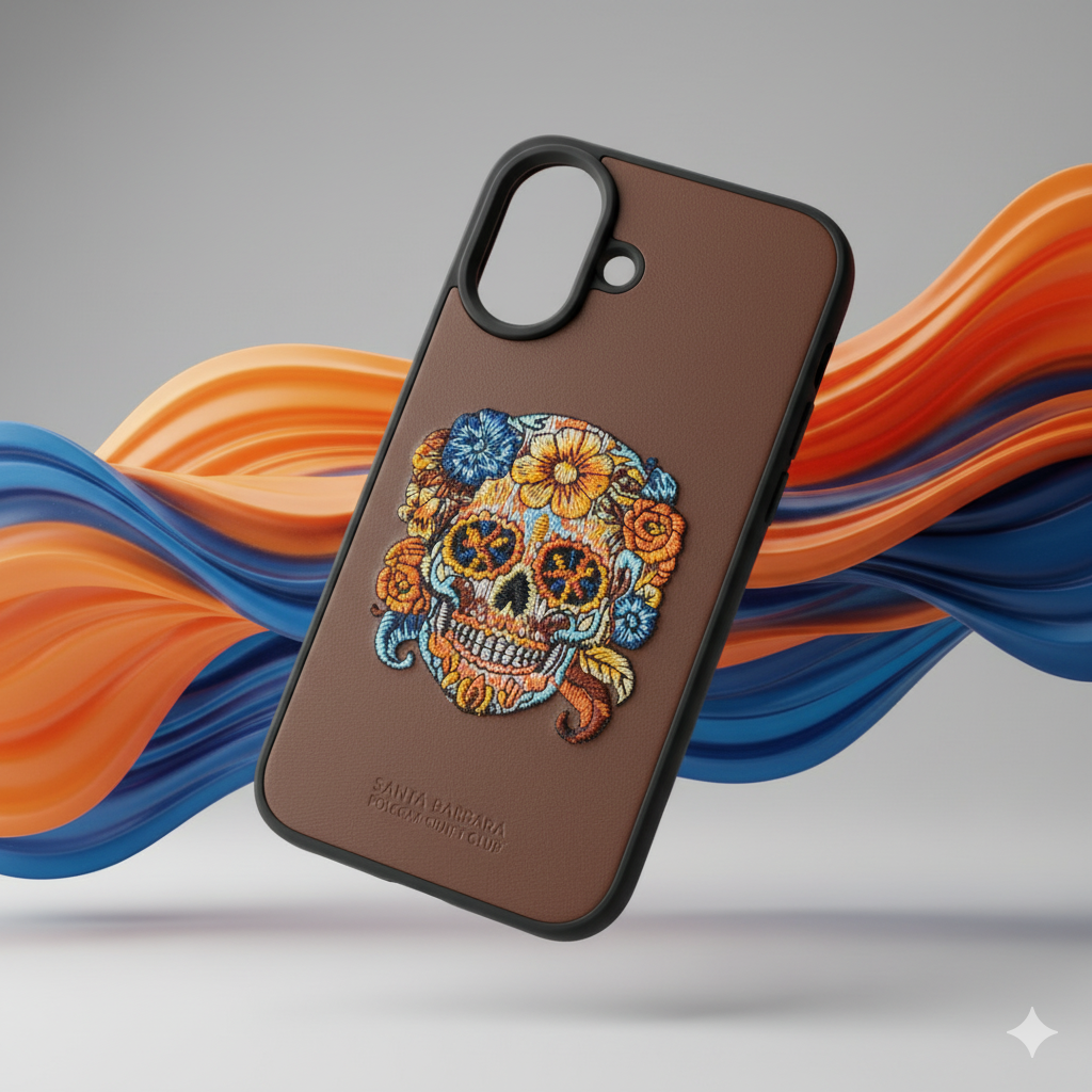 iPhone 16 Artistic Floral Skull Case – Slim Leather Texture Protective Cover