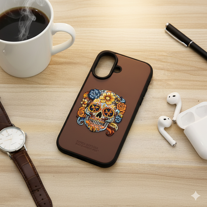 iPhone 16 Artistic Floral Skull Case – Slim Leather Texture Protective Cover