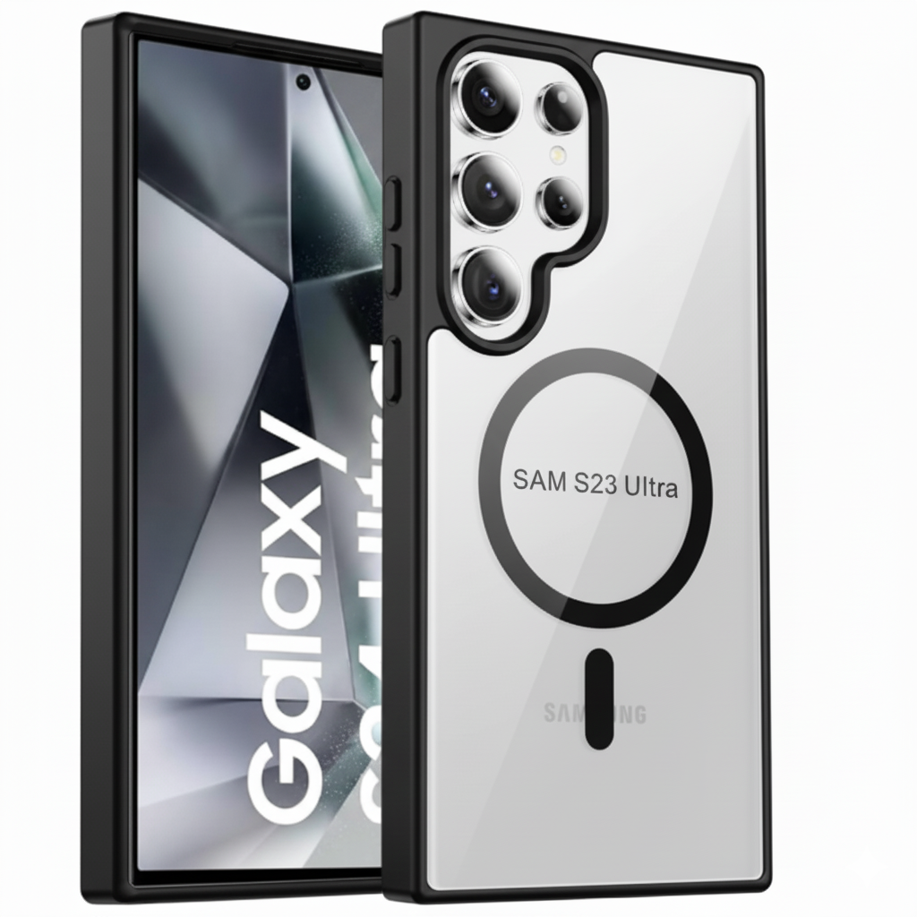 Samsung S23 Ultra Clear MagSafe Back Cover – Transparent Shockproof Protective Case (Black | Blue | Brown)