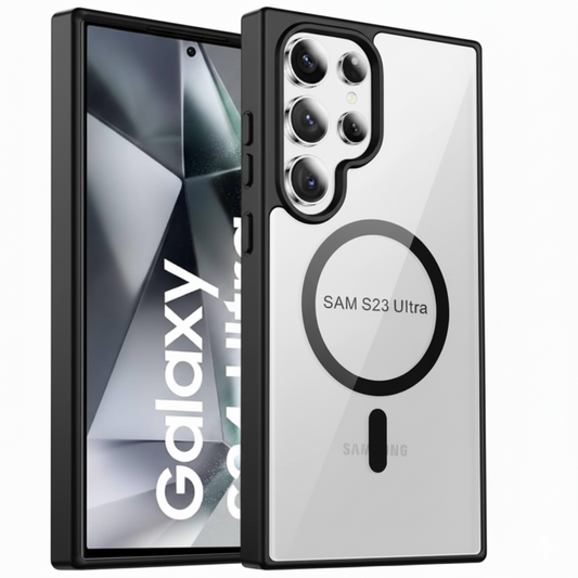 Samsung S23 Ultra Clear MagSafe Back Cover – Transparent Shockproof Protective Case (Black | Blue | Brown)