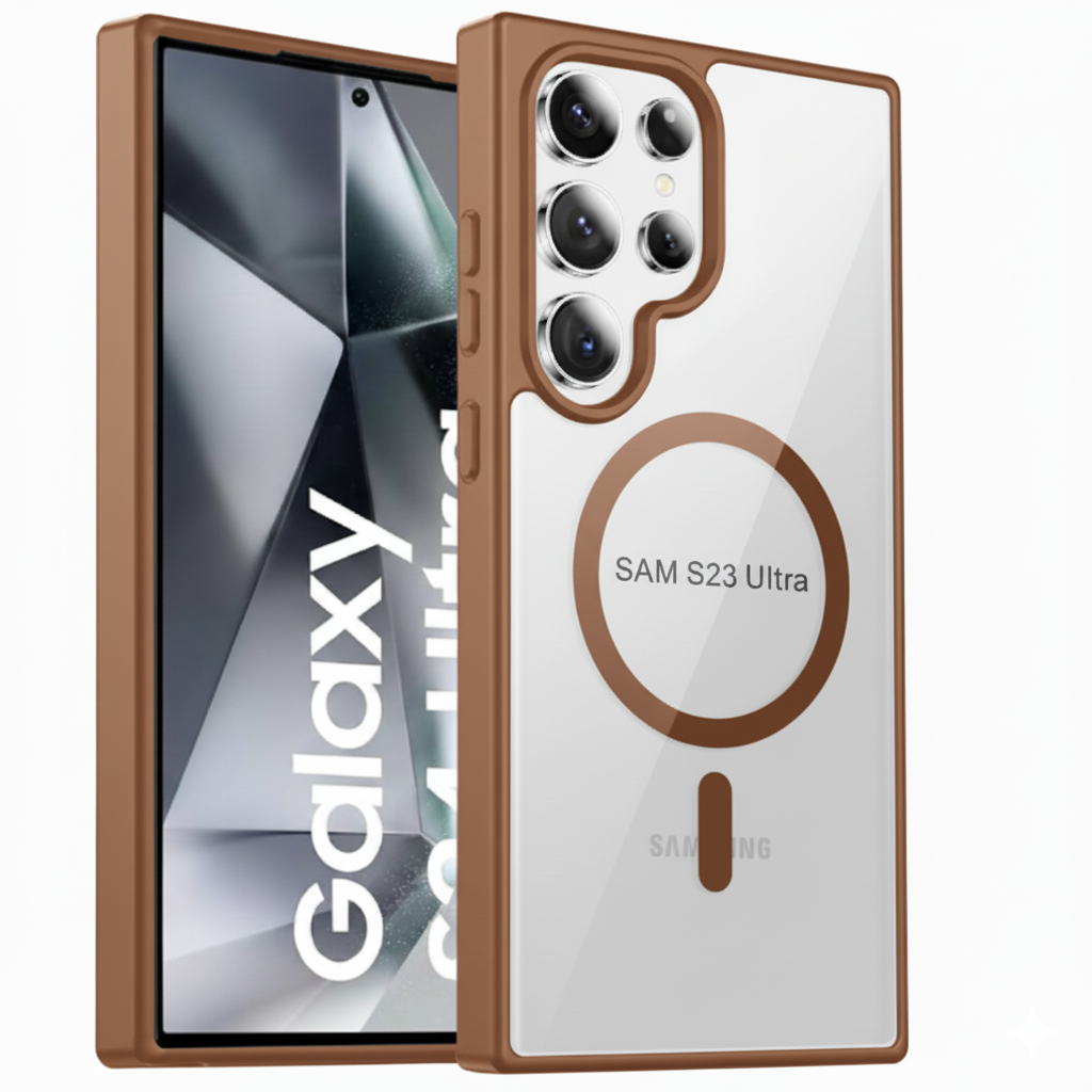 Samsung S23 Ultra Clear MagSafe Back Cover – Transparent Shockproof Protective Case (Black | Blue | Brown)