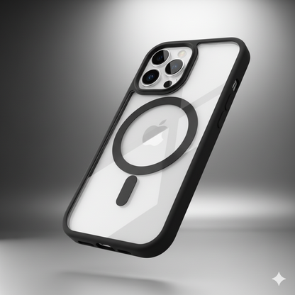 iPhone 16 Pro Max Clear MagSafe Back Cover – Transparent Shockproof Protective Case (Black | Grey | Brown)