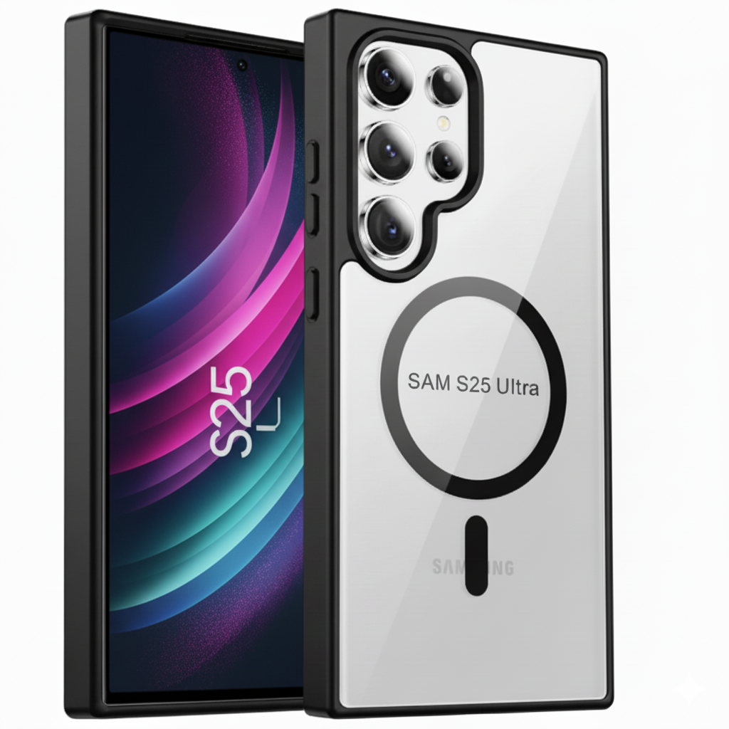 Samsung Galaxy S25 Ultra Clear MagSafe Back Cover – Transparent Shockproof Protective Case (Black | Blue | Brown)