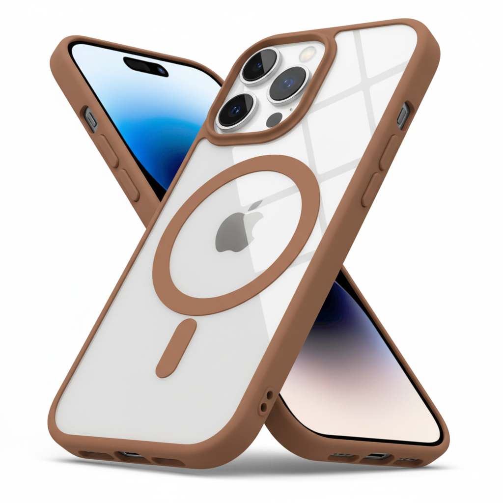 iPhone 14 Pro Clear MagSafe Back Cover – Transparent Shockproof Protective Case (Black | Grey | Brown)
