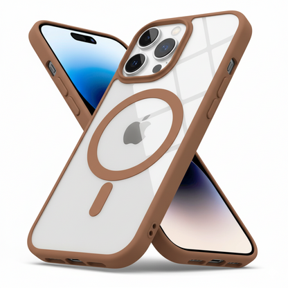 iPhone 14 Pro Clear MagSafe Back Cover – Transparent Shockproof Protective Case (Black | Grey | Brown)