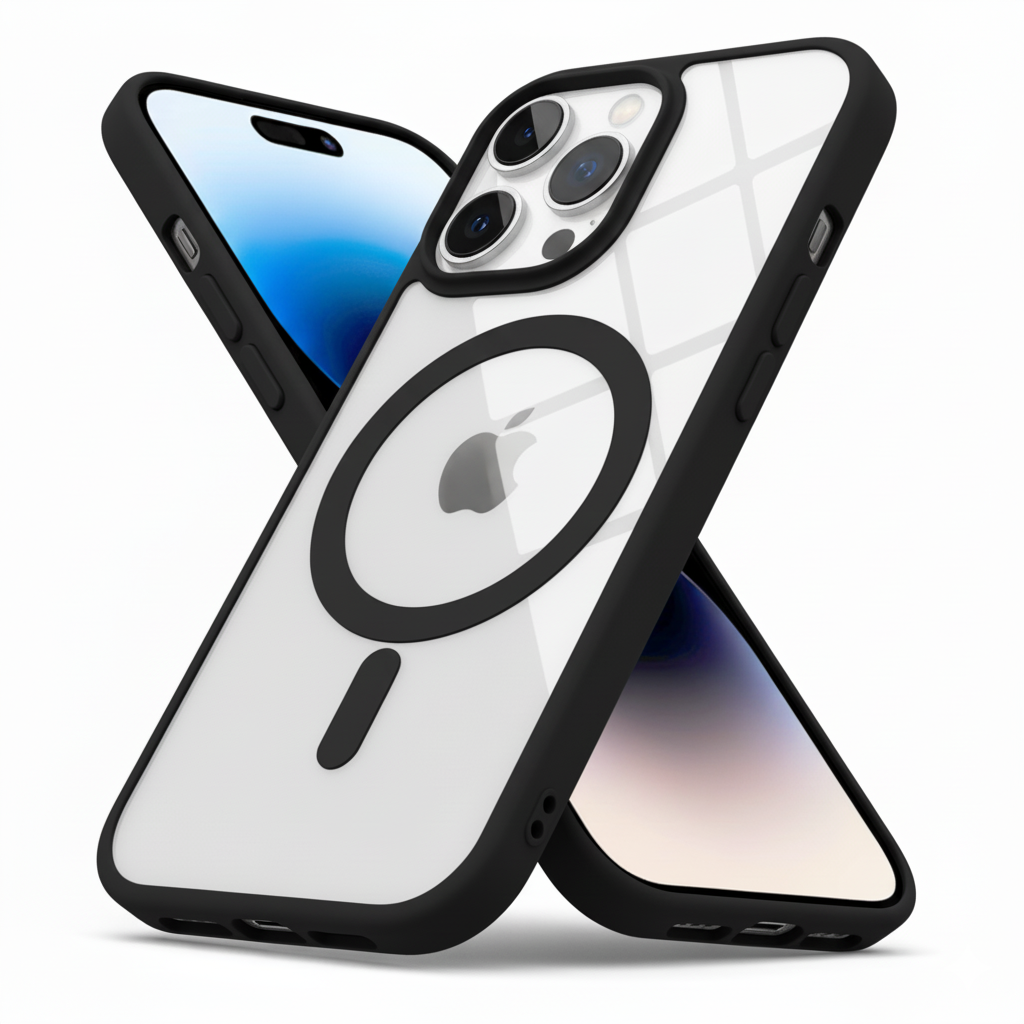 iPhone 14 Pro Clear MagSafe Back Cover – Transparent Shockproof Protective Case (Black | Grey | Brown)