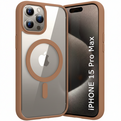 iPhone 15 Pro Max Clear MagSafe Back Cover – Transparent Shockproof Protective Case (Black | Grey | Brown)