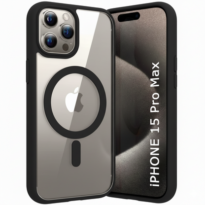 iPhone 15 Pro Max Clear MagSafe Back Cover – Transparent Shockproof Protective Case (Black | Grey | Brown)