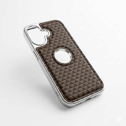 iPhone 16 Premium Textured Pattern Back Cover – Soft-Touch Luxury Protective Case with Metal Frame (Black | Blue | Brown)