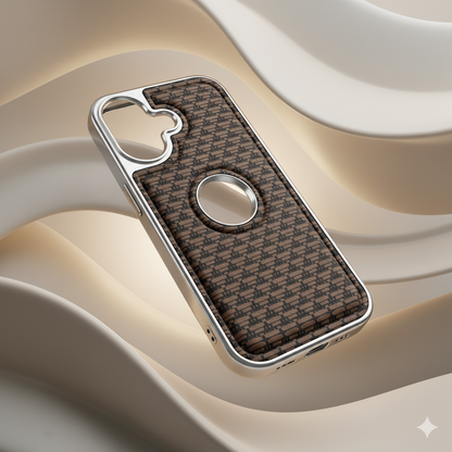 iPhone 16 Premium Textured Pattern Back Cover – Soft-Touch Luxury Protective Case with Metal Frame (Black | Blue | Brown)