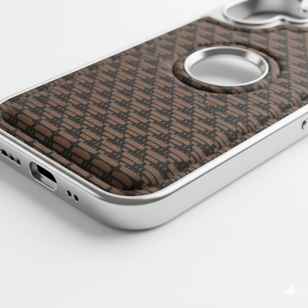 iPhone 16 Premium Textured Pattern Back Cover – Soft-Touch Luxury Protective Case with Metal Frame (Black | Blue | Brown)