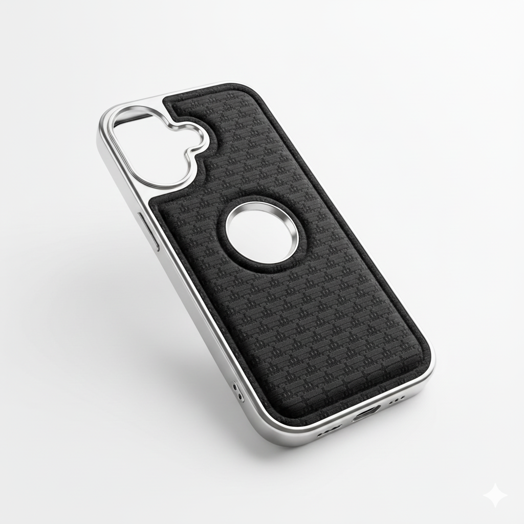 iPhone 16 Premium Textured Pattern Back Cover – Soft-Touch Luxury Protective Case with Metal Frame (Black | Blue | Brown)