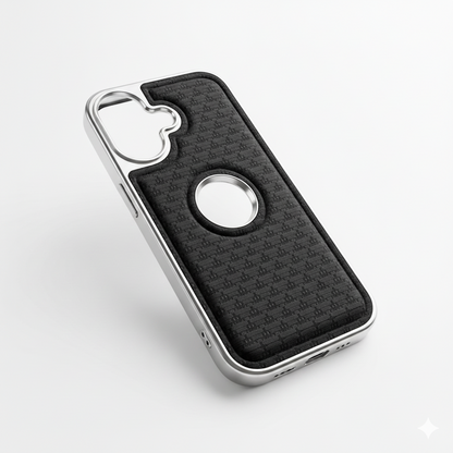 iPhone 16 Premium Textured Pattern Back Cover – Soft-Touch Luxury Protective Case with Metal Frame (Black | Blue | Brown)