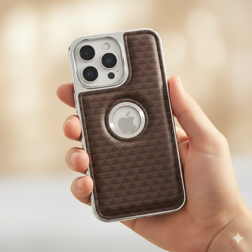 iPhone 16 Pro Max Premium Textured Leather-Style Back Cover – Soft Padded Finish with Metal Ring Design (Black | Blue | Brown)