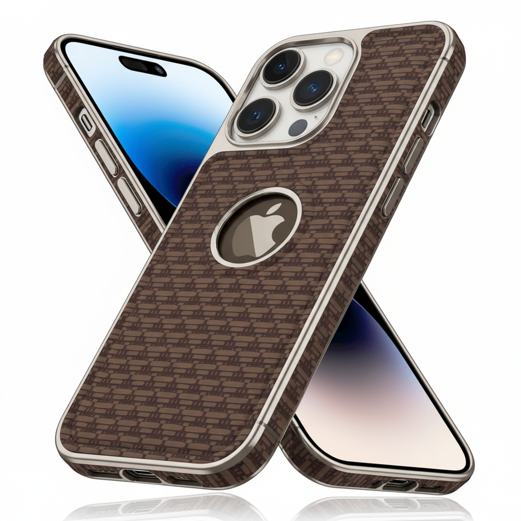 iPhone 14 Pro Luxury Textured Soft Cushion Back Cover – Shockproof Metal Frame Protective Case (Black | Blue | Brown)