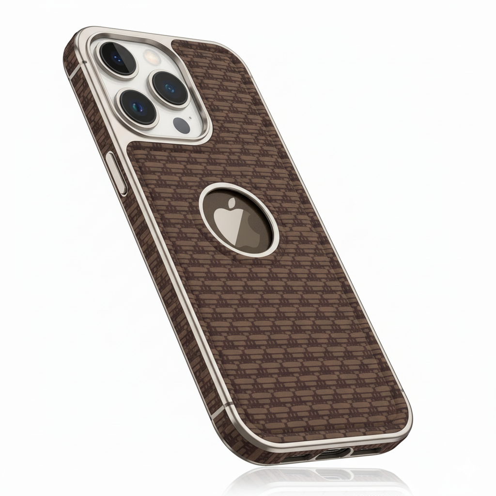 iPhone 14 Pro Luxury Textured Soft Cushion Back Cover – Shockproof Metal Frame Protective Case (Black | Blue | Brown)