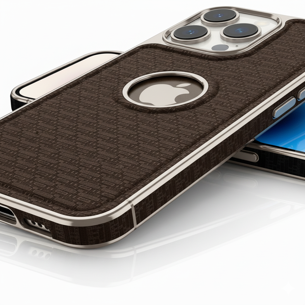 iPhone 14 Pro Luxury Textured Soft Cushion Back Cover – Shockproof Metal Frame Protective Case (Black | Blue | Brown)