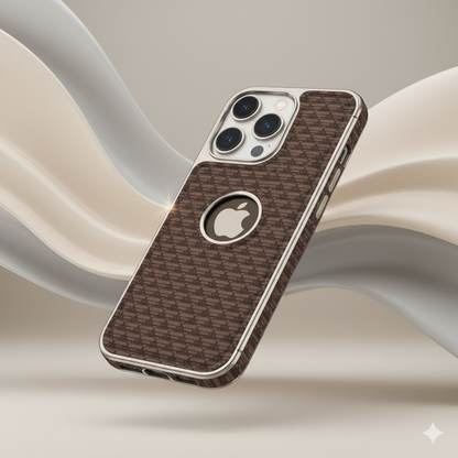 iPhone 14 Pro Luxury Textured Soft Cushion Back Cover – Shockproof Metal Frame Protective Case (Black | Blue | Brown)