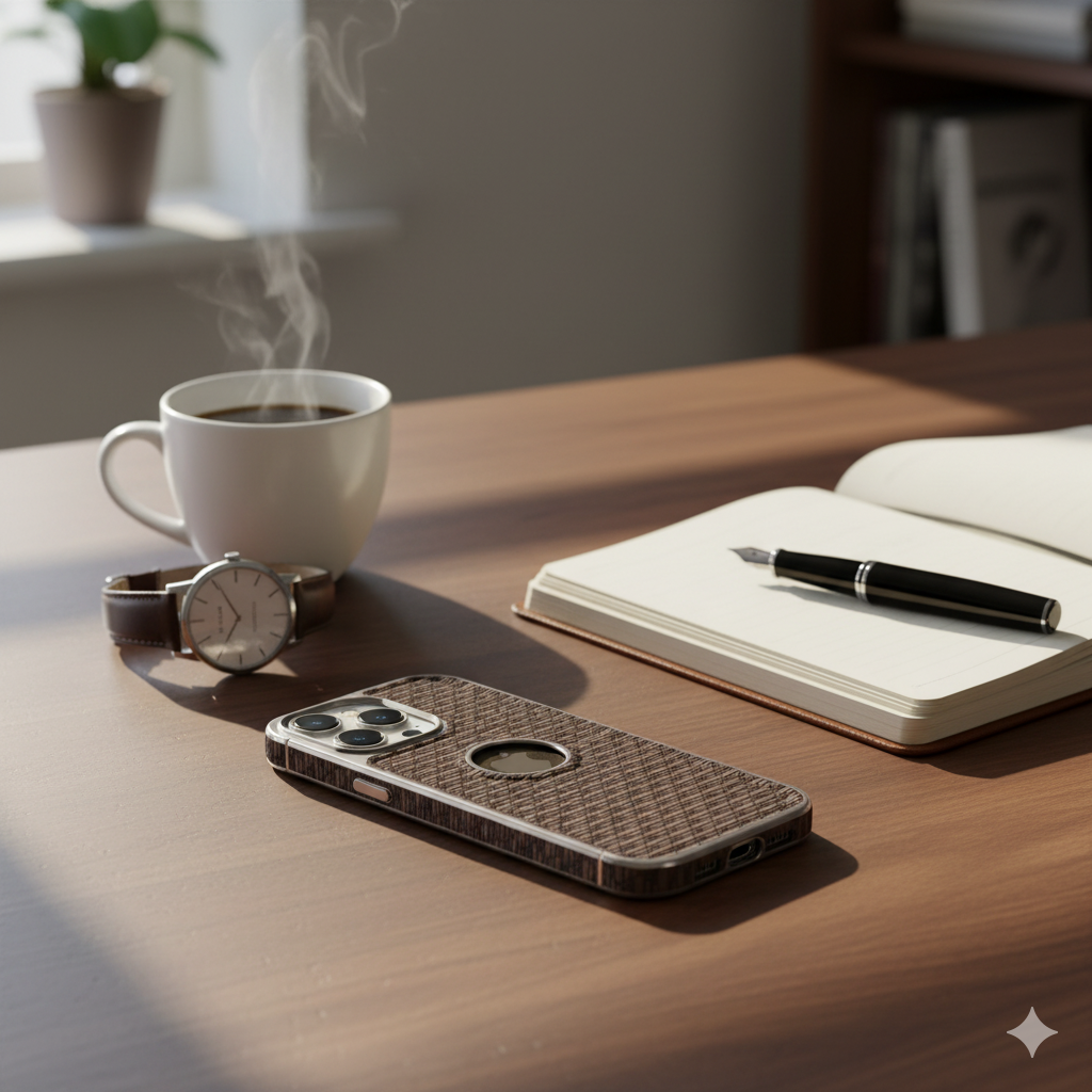 iPhone 14 Pro Luxury Textured Soft Cushion Back Cover – Shockproof Metal Frame Protective Case (Black | Blue | Brown)