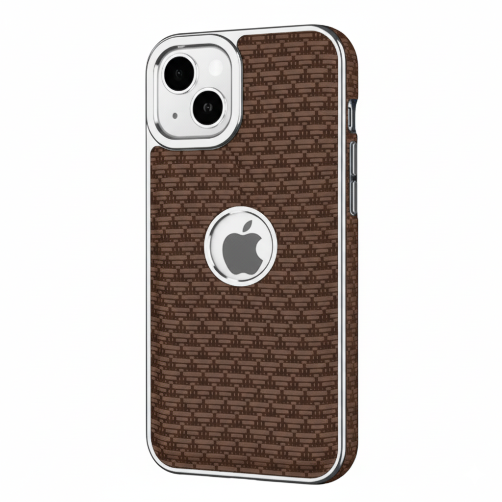 iPhone 13 Luxury Textured Soft Cushion Back Cover – Shockproof Metal Frame Protective Case (Black | Blue | Brown)