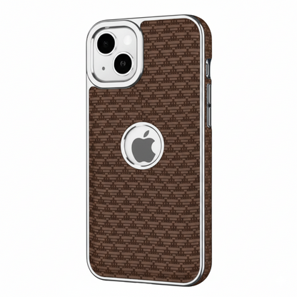 iPhone 13 Luxury Textured Soft Cushion Back Cover – Shockproof Metal Frame Protective Case (Black | Blue | Brown)