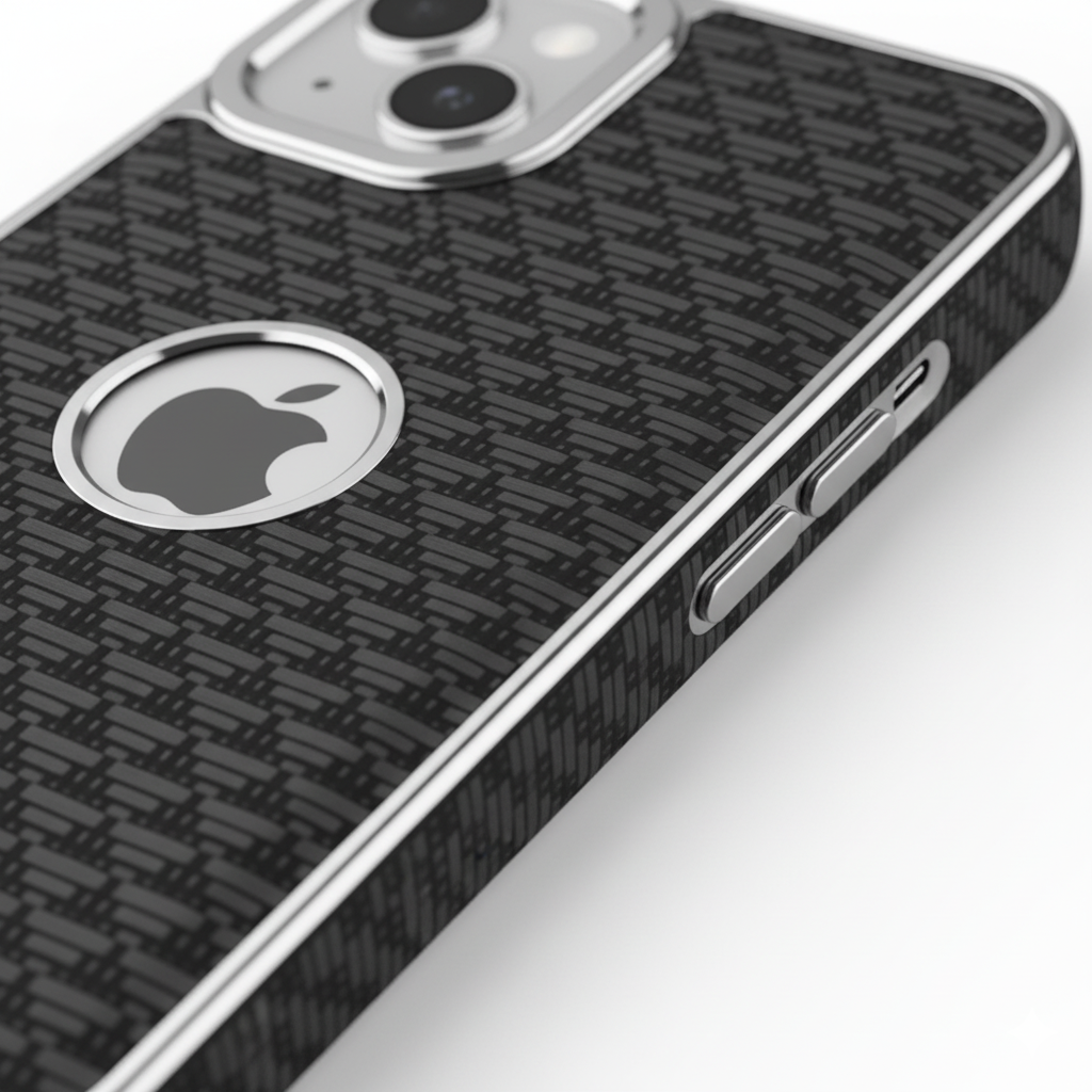 iPhone 13 Luxury Textured Soft Cushion Back Cover – Shockproof Metal Frame Protective Case (Black | Blue | Brown)