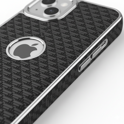 iPhone 13 Luxury Textured Soft Cushion Back Cover – Shockproof Metal Frame Protective Case (Black | Blue | Brown)