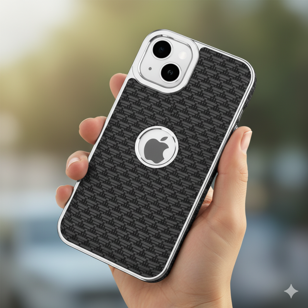 iPhone 13 Luxury Textured Soft Cushion Back Cover – Shockproof Metal Frame Protective Case (Black | Blue | Brown)