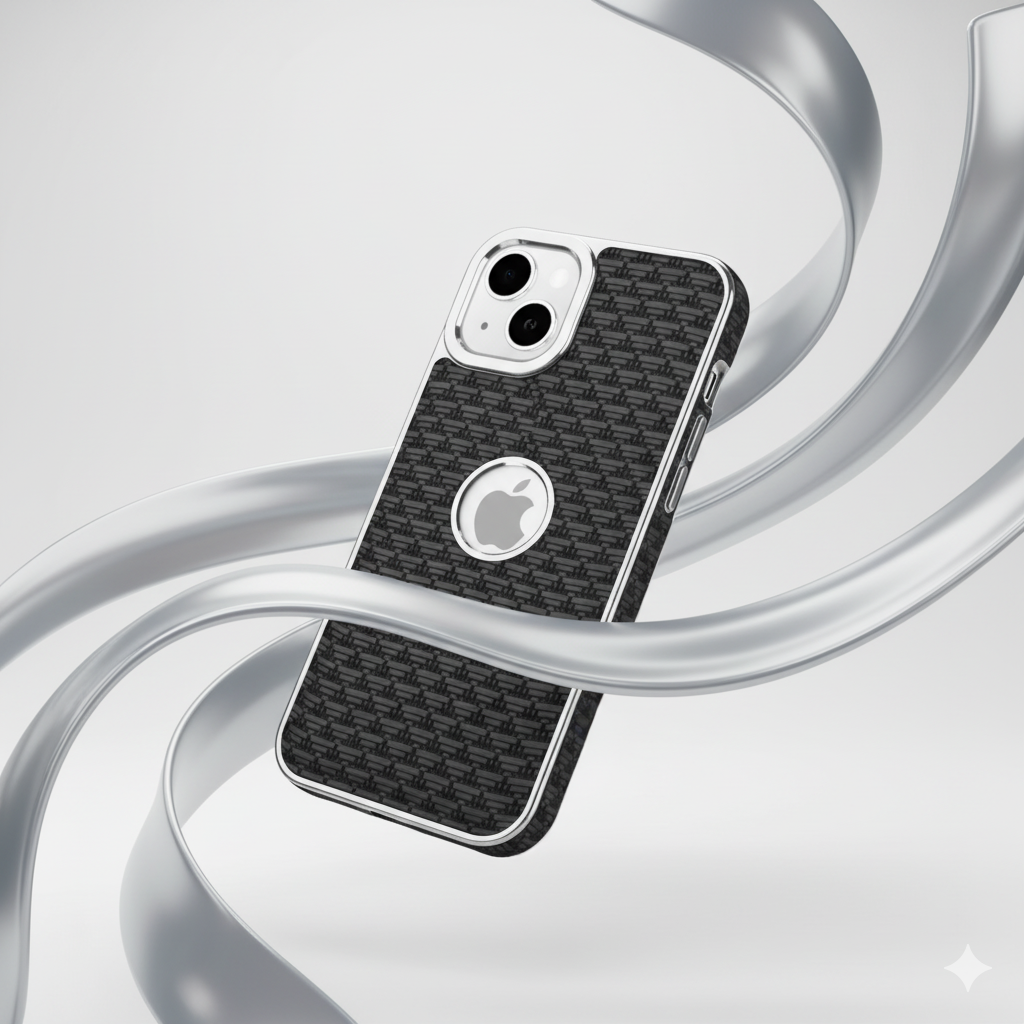 iPhone 13 Luxury Textured Soft Cushion Back Cover – Shockproof Metal Frame Protective Case (Black | Blue | Brown)