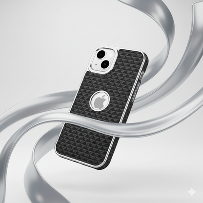 iPhone 13 Luxury Textured Soft Cushion Back Cover – Shockproof Metal Frame Protective Case (Black | Blue | Brown)