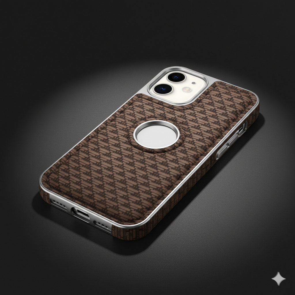 iPhone 12 Luxury Textured Soft Cushion Back Cover – Shockproof Metal Frame Protective Case (Black | Brown)