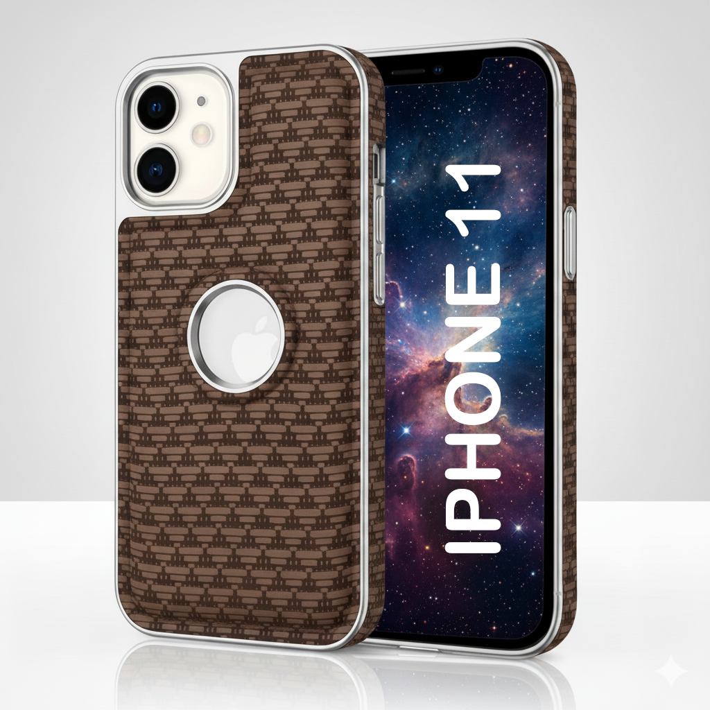 iPhone 11 Luxury Textured Soft Cushion Back Cover – Shockproof Metal Frame Protective Case (Black | Blue | Brown)