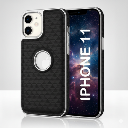 iPhone 11 Luxury Textured Soft Cushion Back Cover – Shockproof Metal Frame Protective Case (Black | Blue | Brown)