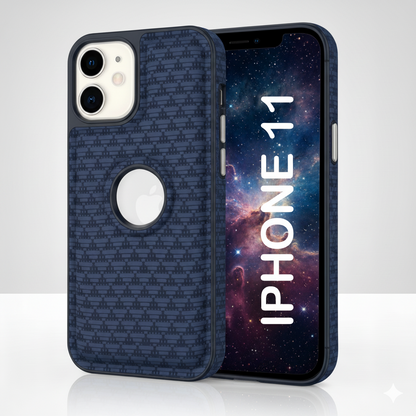 iPhone 11 Luxury Textured Soft Cushion Back Cover – Shockproof Metal Frame Protective Case (Black | Blue | Brown)